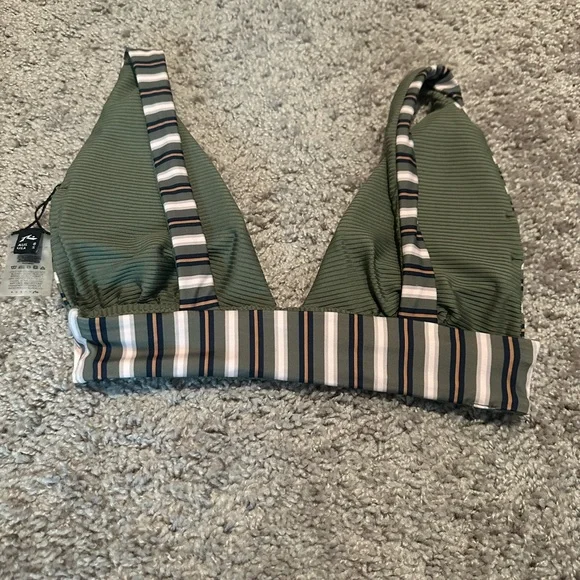 Rusty Reversible Bikini Set S Olive Stripe Sustainable Longline BNWOT - Picture 12 of 16